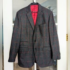 Liam John Wool Windowpane Check Plaid Wool Sport Coat Blazer